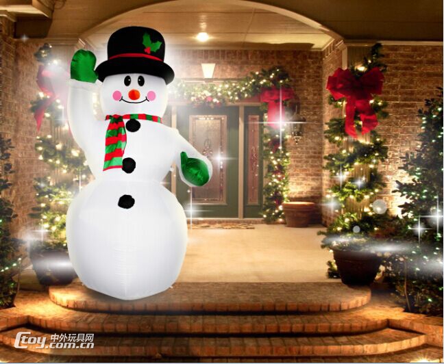 外贸爆款2.1米充气圣诞雪人圣诞老人发光卡通LED气模一件代发批发