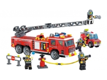 啟蒙積木拼裝玩具顆粒積木消防系列重型消防車908