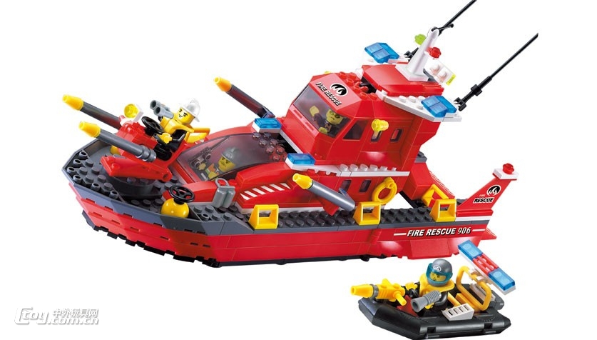 启蒙积木拼装玩具颗粒积木消防系列喷水消防艇906
