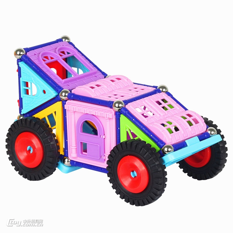 智博乐长款磁力棒城堡车桶装吸铁棒418件磁性积木儿童玩具