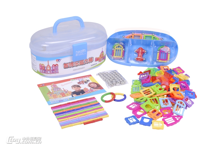 智博乐磁力棒玩具240件中桶装吸铁磁棒短棒磁力积木儿童玩具
