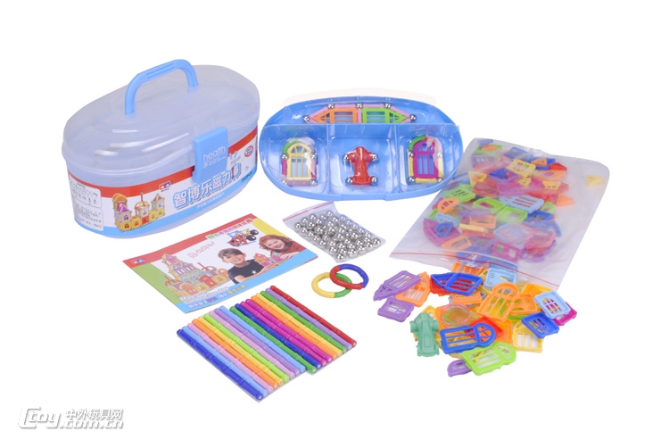 智博乐磁力棒玩具280件中桶装吸铁磁棒短棒磁力积木儿童玩具