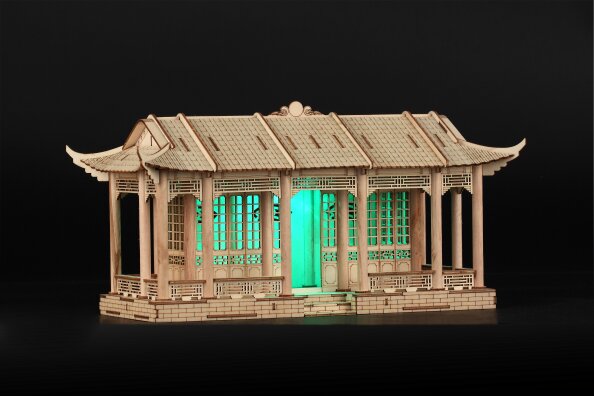 古建模型3D拼图高度仿真长廊带遥控灯桌面摆件