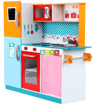 厂家批发新款过家家厨房带配件儿童木制仿真厨房模拟厨房生活