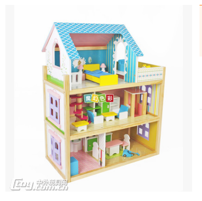 厂家直销新款过家家仿真木质娃娃屋带家具配件实木别墅娃娃屋