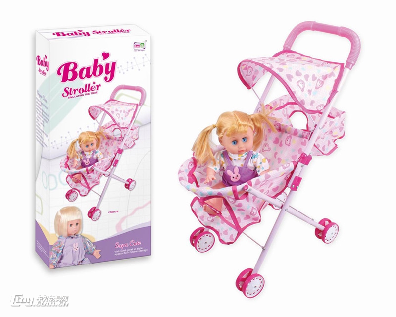一六八玩具仿真娃娃婴儿遮阳手推车儿童玩具购物车玩具批发