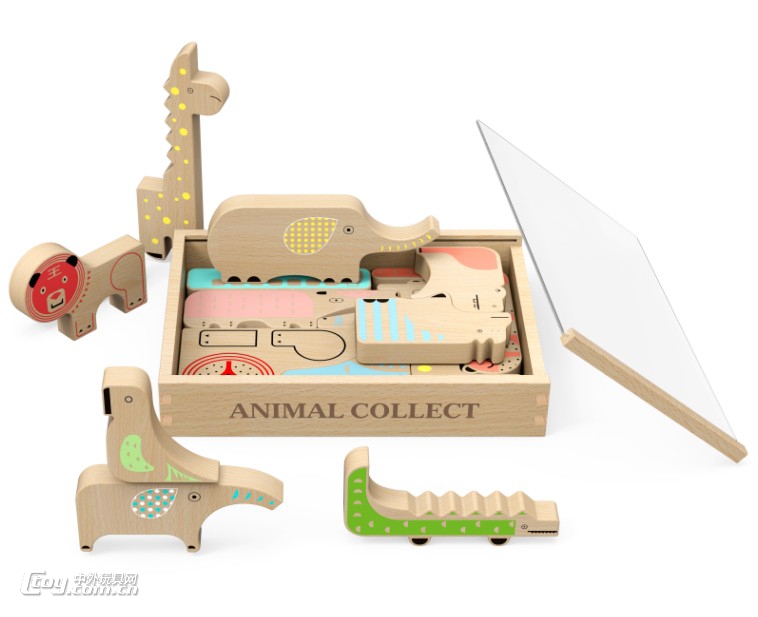 木制动物积木婴儿玩具 1-2-3周岁男孩女孩益智拼图儿童玩具