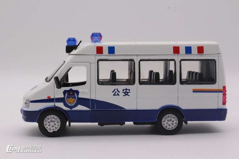 YS008合金仿真公安车模型玩具开门回力合金车