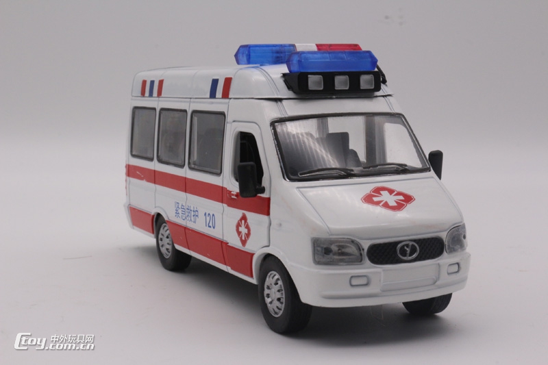 YS008合金仿真救护车声光回力车模玩具批发