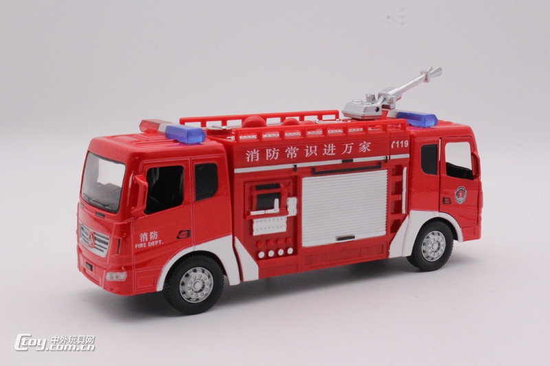 YS805A双头消防车水枪款声光合金回力车模玩具批发