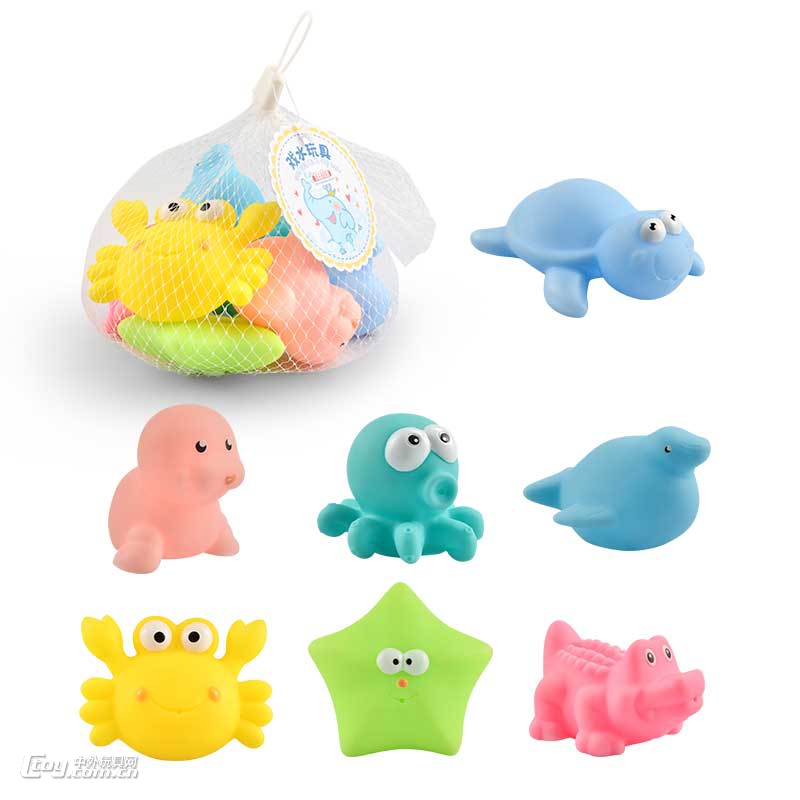 海洋搪胶动物戏水玩具（7只装吊卡网袋）