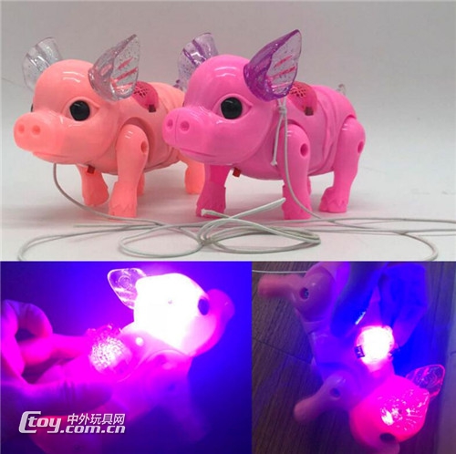 电动牵绳小猪创意发光音乐会走路溜猪儿童玩具走路猪电动猪玩具