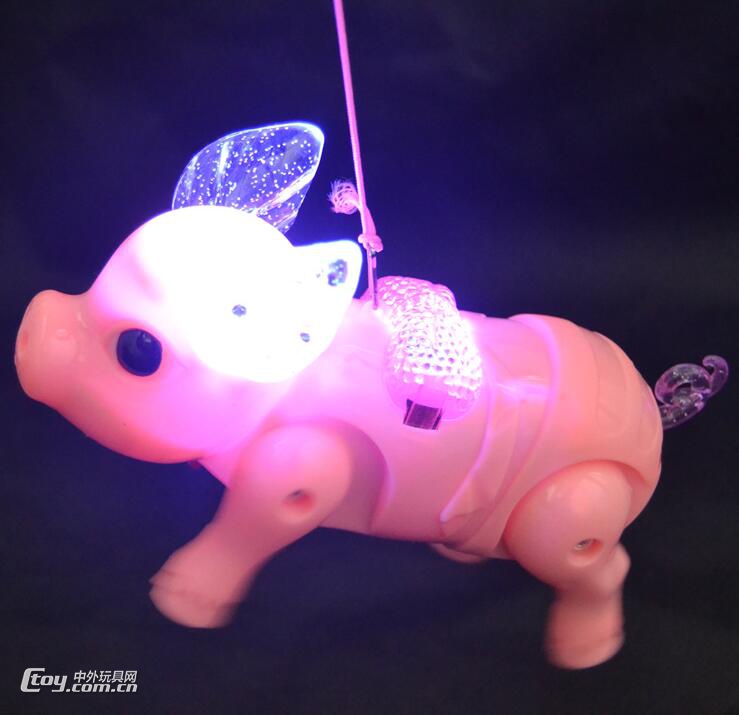 电动牵绳猪 牵绳水晶猪 发光音乐牵绳猪