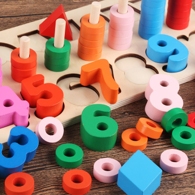 数字形状对数板木质早教玩具