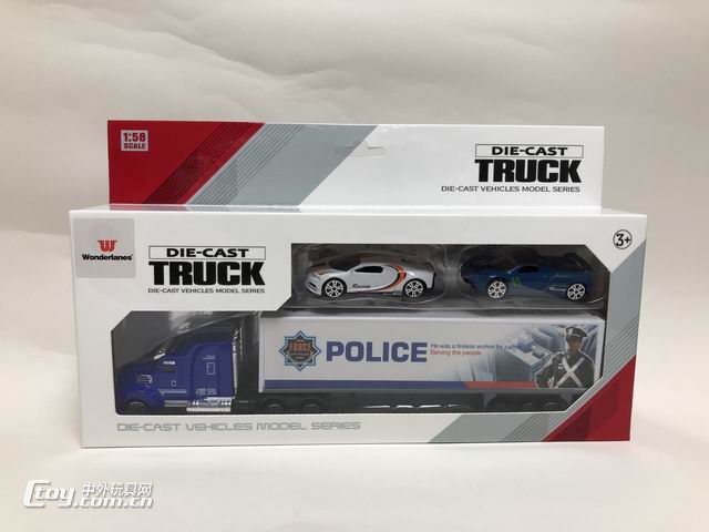 合金消防警察货柜拖头车儿童玩具模型
