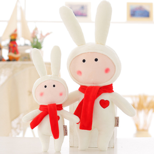 可兰薇白色红围巾兔子公仔毛绒玩具BETZ1001