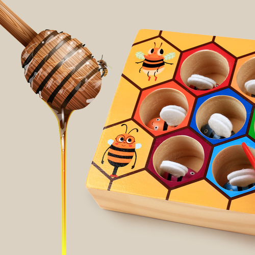 顶牛夹小蜜蜂玩具儿童蜂箱游戏益智木制玩具
