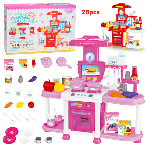 声光版粉色厨房套装煮饭做饭餐具玩具855