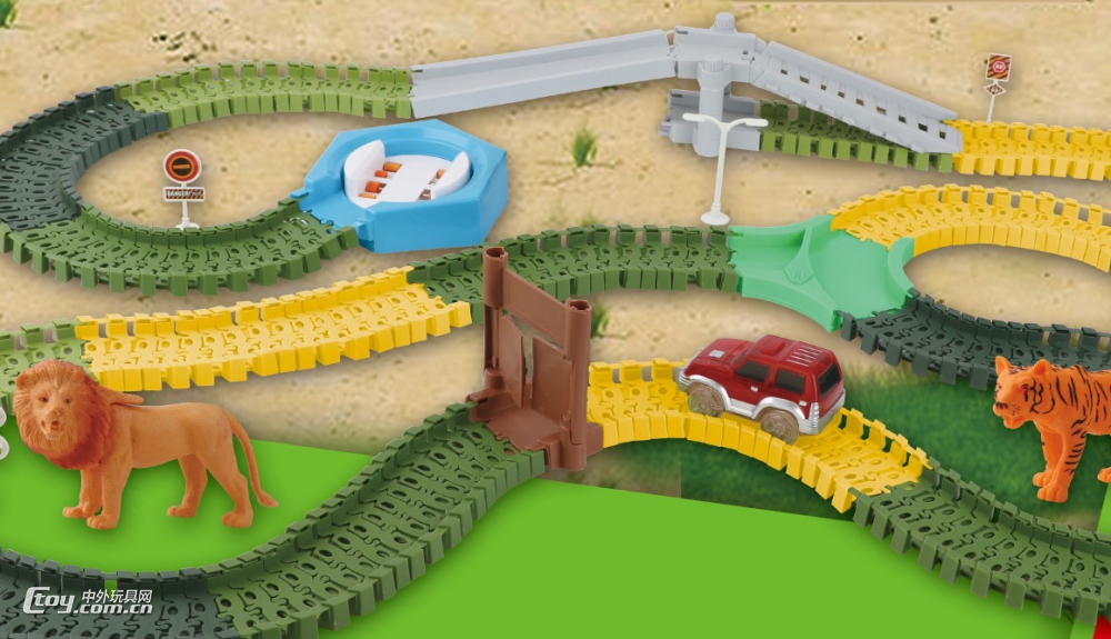 新款电商热门DIY动物园接装轨道带电动玩具车