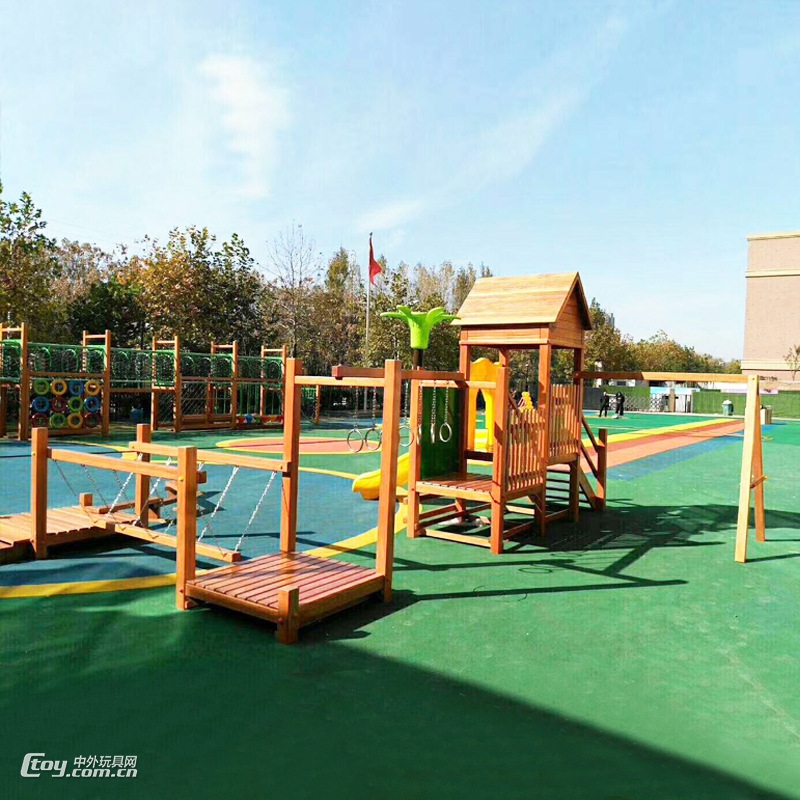 贵州生产定做广场商场木质系列儿童组合滑梯设备