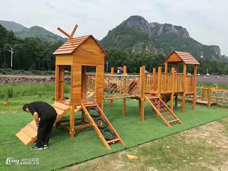 大风车厂家直销 贵阳商场木制系列户外儿童组合滑梯攀爬拓展玩具