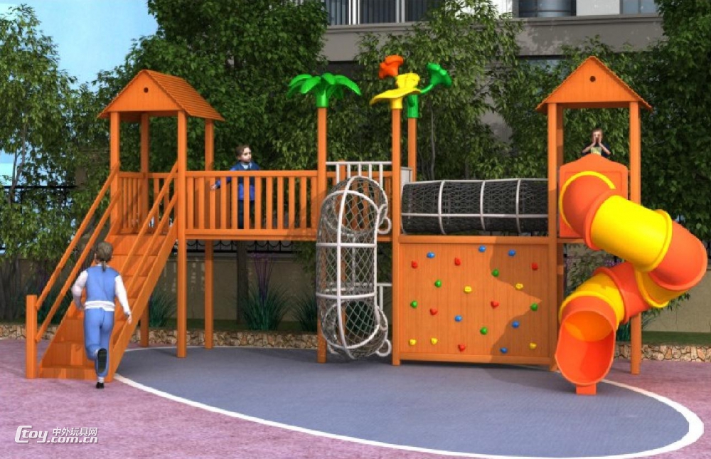 遵义批发景区度假村儿童玩具大型木质组合滑梯攀爬设施