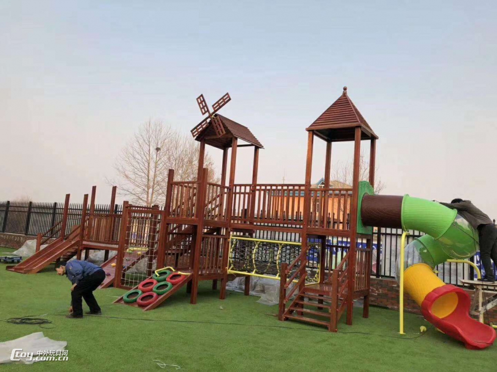 定做凯里新款儿童木质系列大型组合滑梯 大风车游乐设备