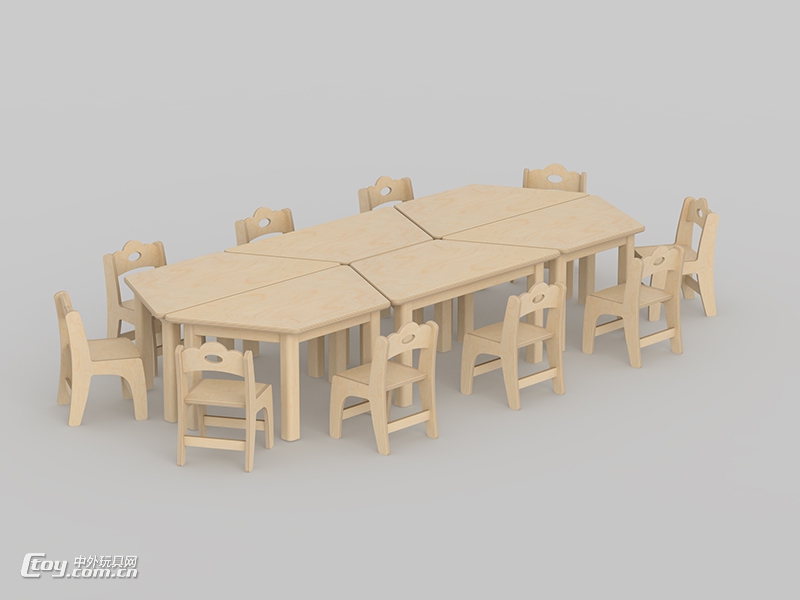 厂家直销南宁幼儿园樟子松四人课桌椅 儿童写字桌配套家具