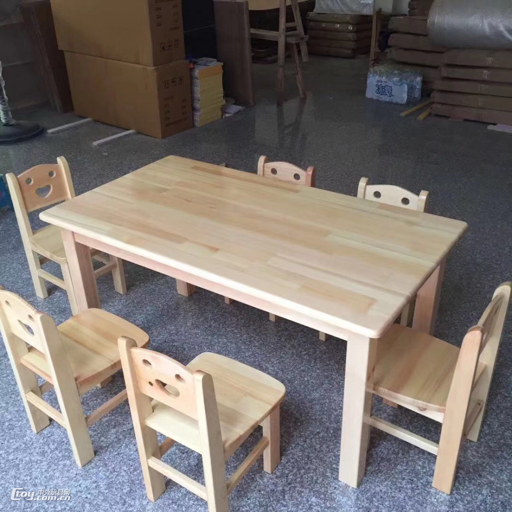 南宁可定制儿童家具幼儿园实木课桌椅 六人木制长方形学习桌