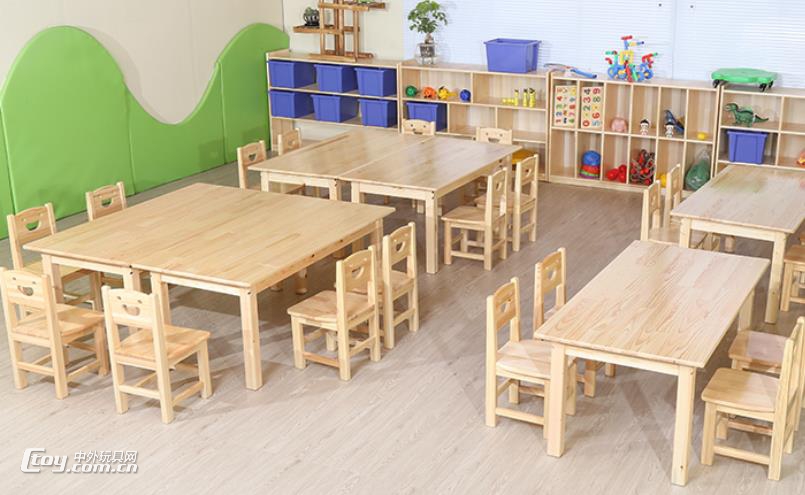 梧州厂家直销幼儿园儿童木制书桌课桌椅套装六人长方桌幼教家具