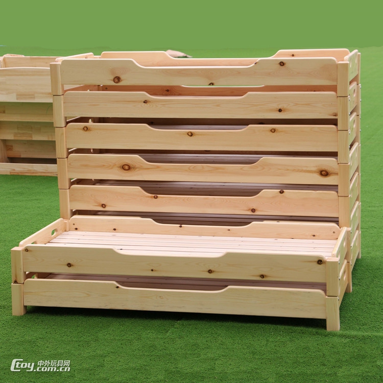批发广西来宾室内幼儿园午睡实木叠叠床 儿童木质单人床幼教家具