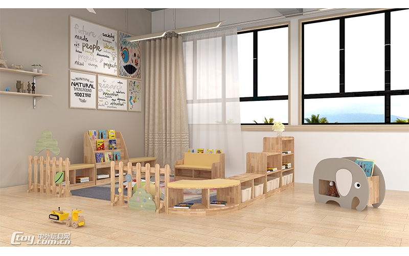 供应桂林幼儿园实木组合玩具柜 儿童教具木质区角组合柜