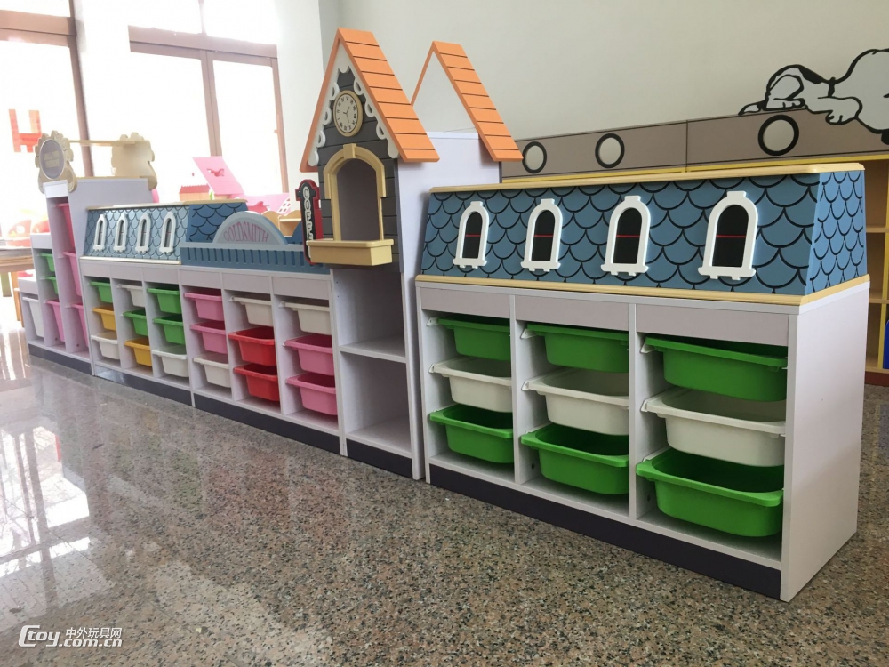 玉林生产儿童多格木制区角组合柜收纳柜书包柜 大风车配套家具