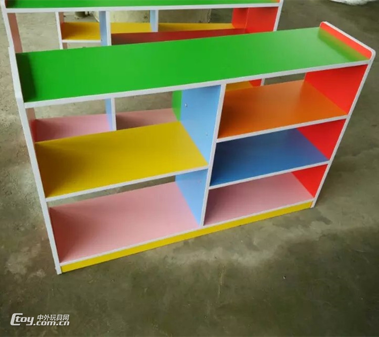 广西柳州供应幼儿园室内收纳架整理区防火板柜子玩具柜