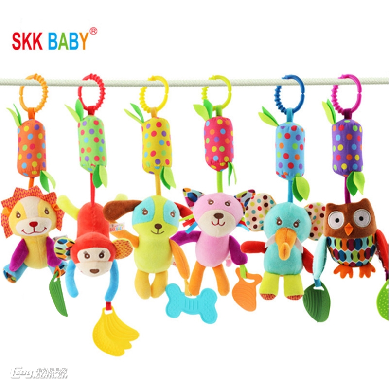 skkbaby六款风铃牙胶摇铃毛绒挂件玩具卡通玩偶婴儿床铃