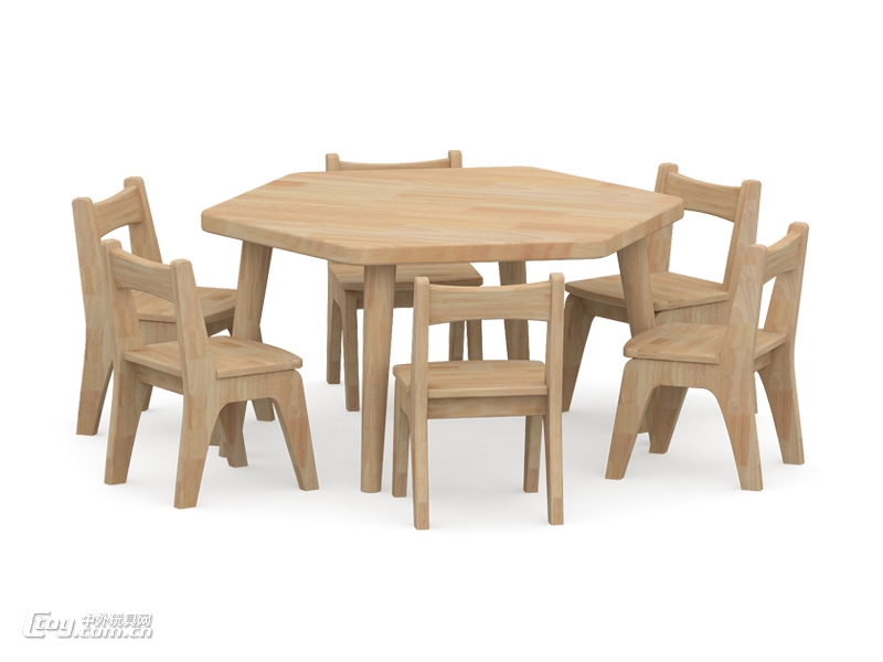 幼儿园家具,实木六角桌,儿童学习课桌椅