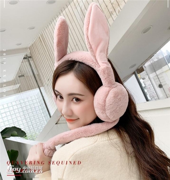 气囊兔子耳罩抖音同款会动的动物兔耳朵发箍超大厚实毛绒耳罩
