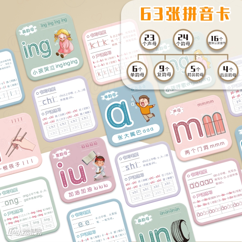 乐童童 63张汉语拼音卡片YZ002