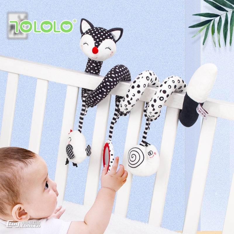 TOLOLO新款新生儿玩具黑白狐狸床绕早教玩具BB器哈哈镜