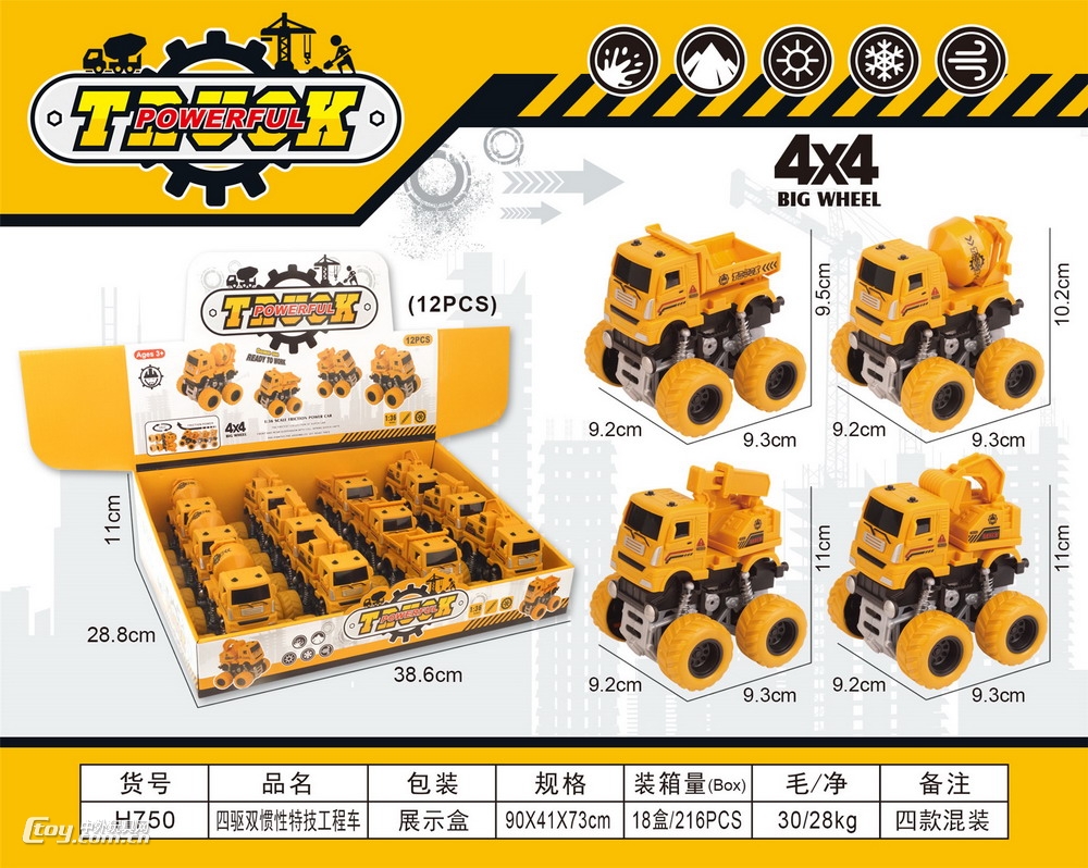 新款四驱双惯性特技工程车