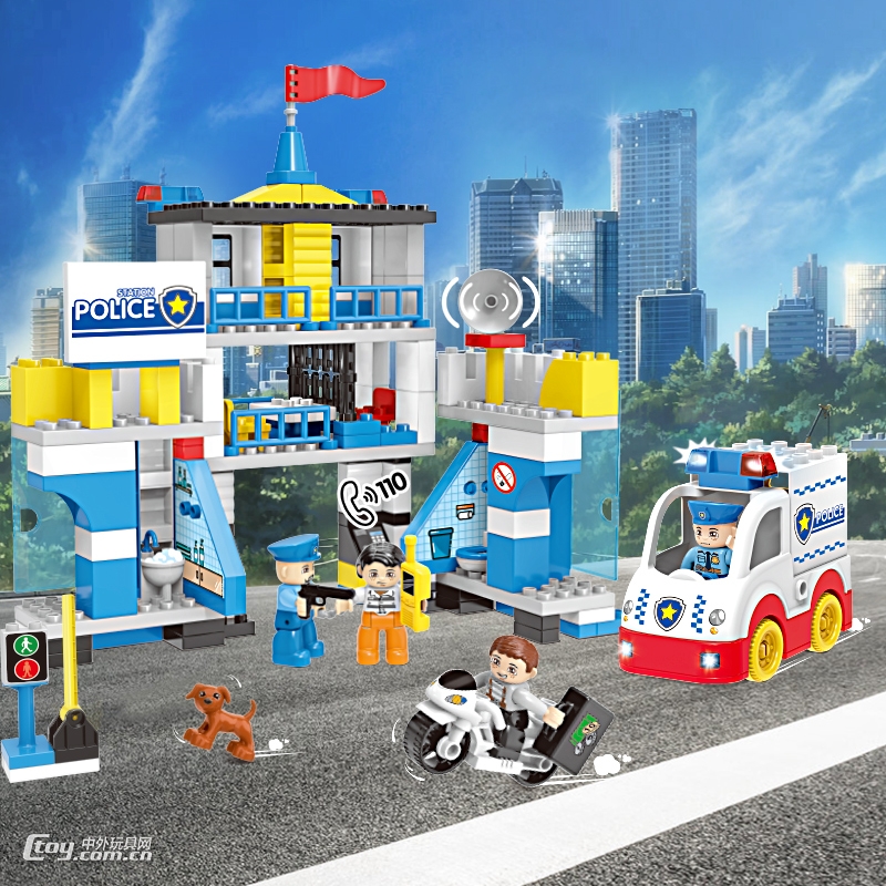 五星儿童警察局城市系列拼装积木早教益智玩具