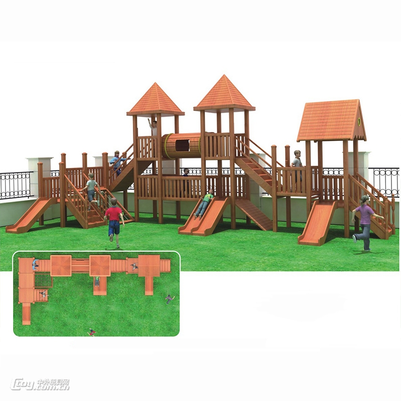 户外实木攀爬玩具 大型荡桥木制滑梯组合 感统训练游乐设施