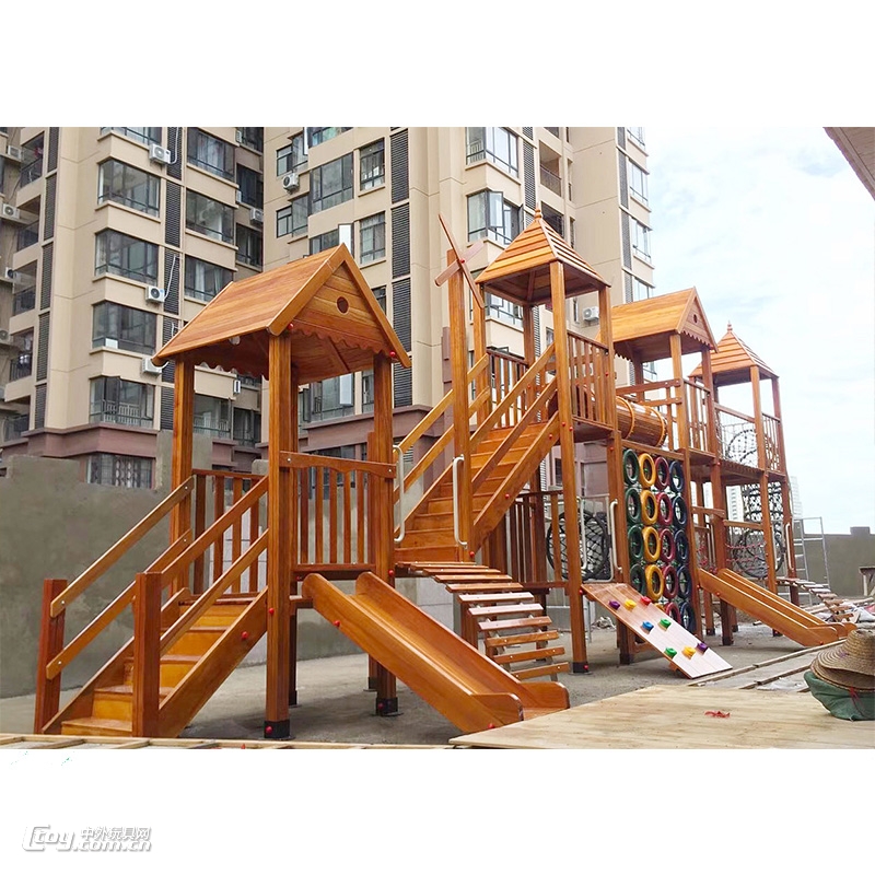 大型木质儿童滑梯组合户外木制体能拓展公园景区滑梯游乐设备