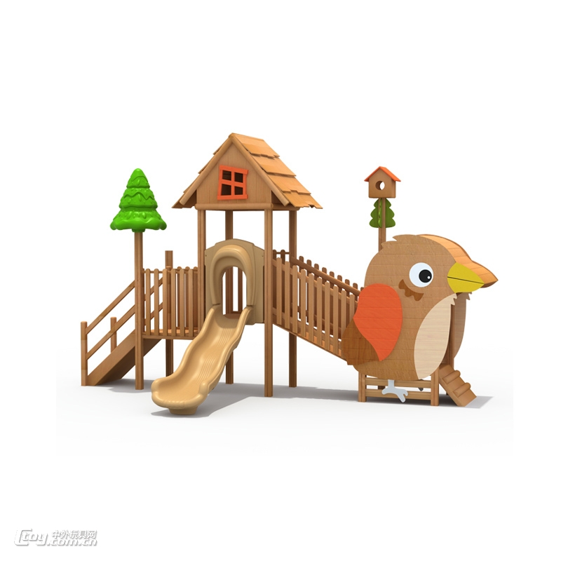 实木儿童游戏玩具滑梯组合儿童小区户外木屋滑梯批发