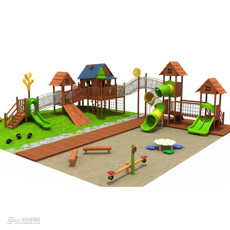 幼儿园大型户外木质滑梯室外攀爬架荡桥组合玩具儿童游乐设施
