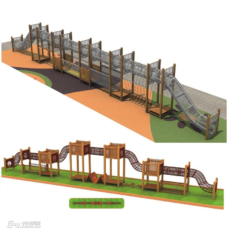 儿童木质体能攀爬架组合 大型户外游乐设备幼儿园玩具木制荡桥