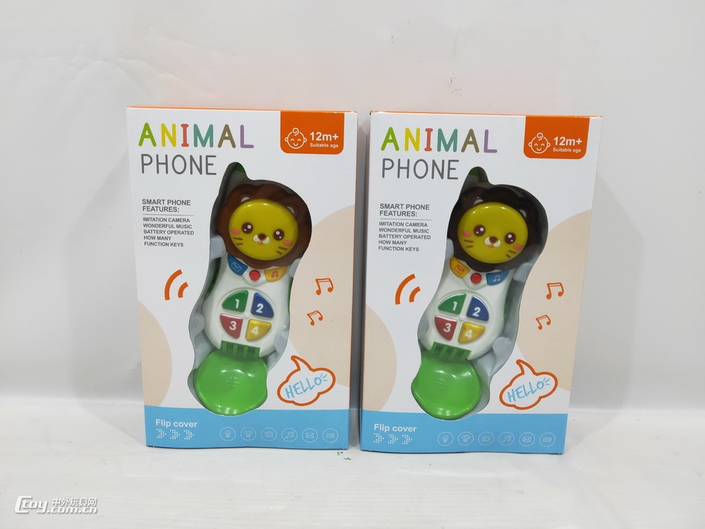 新款儿童拍照灯光音乐动物手机(狮)2色混装包电