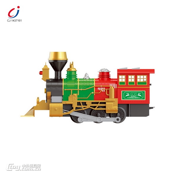 电动轨道火车冒烟功能圣诞主题带灯光火车声