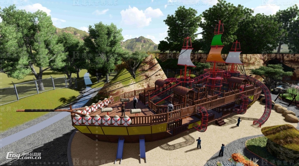 户外无动力拓展海盗船定制 儿童乐园游乐设备创意海盗船