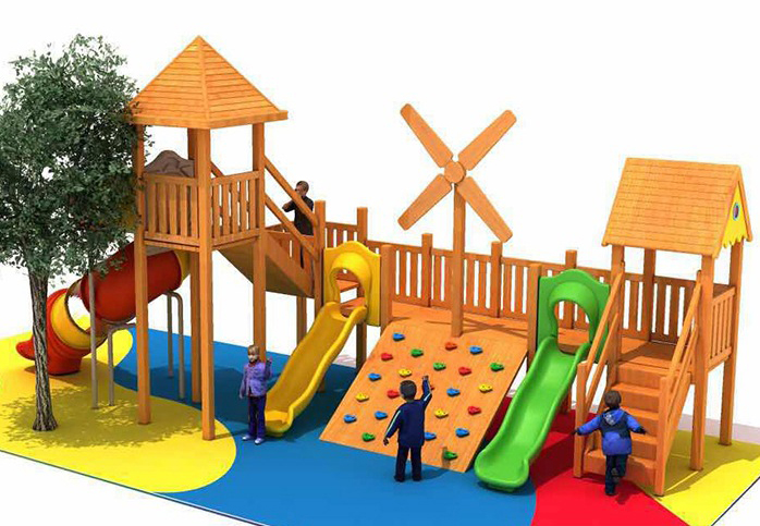 幼儿园户外木质滑梯儿童木屋滑梯攀爬网钻洞木制树屋玩具
